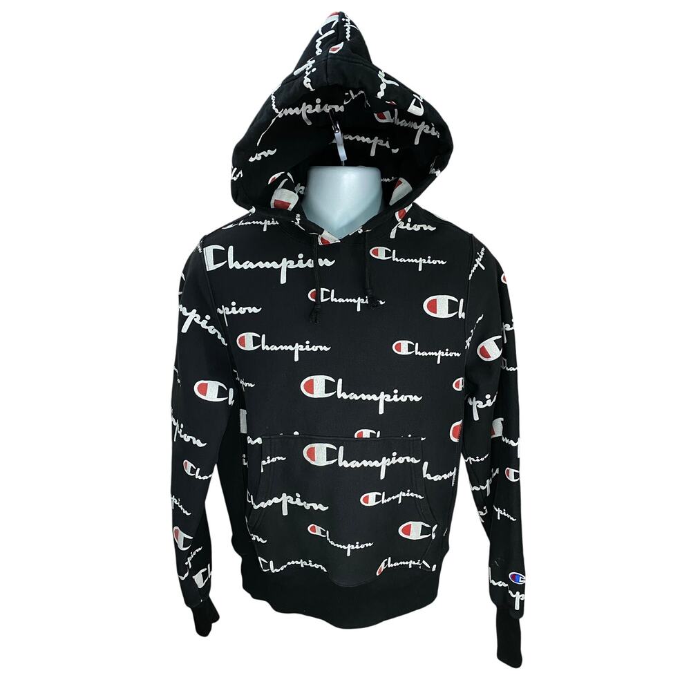 Champion Reverse Weave All Over Logo Pullover Hoodie Iconic Classic Sweatshirt